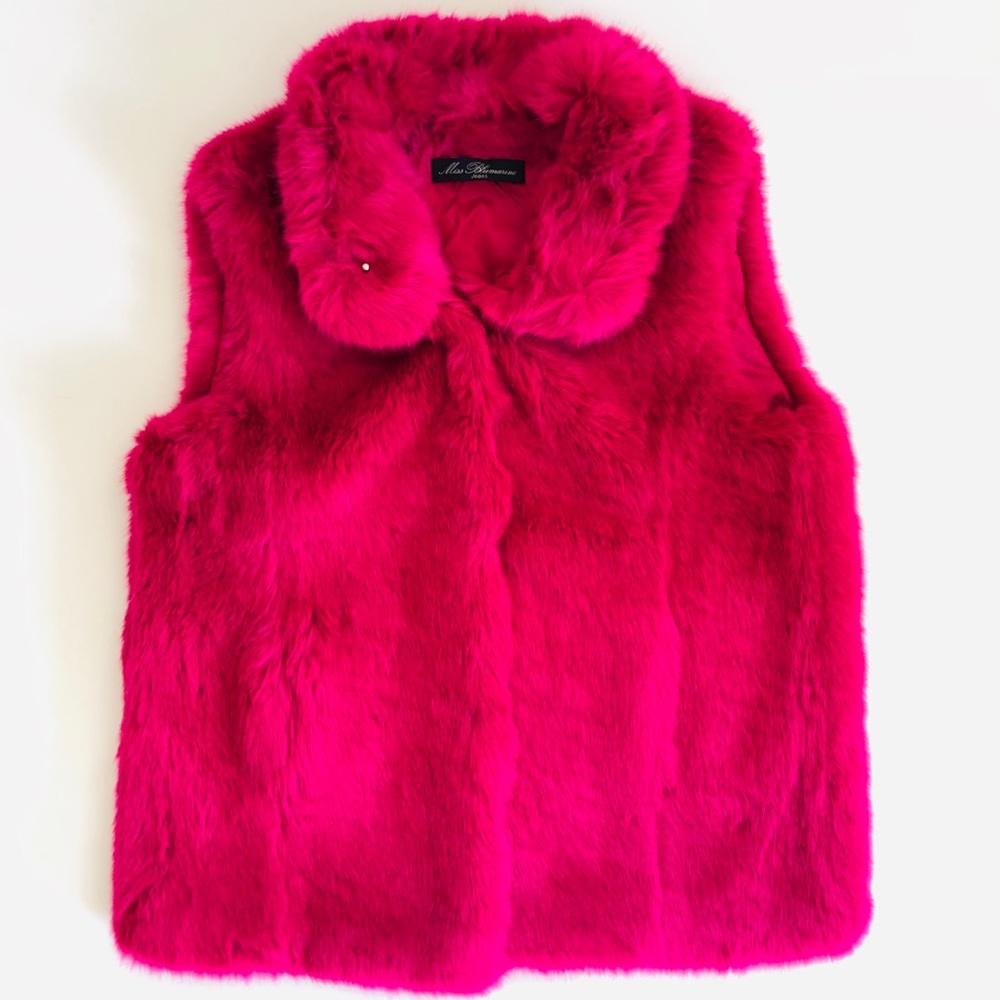 Miss blumarine faux fur girls pink down vest